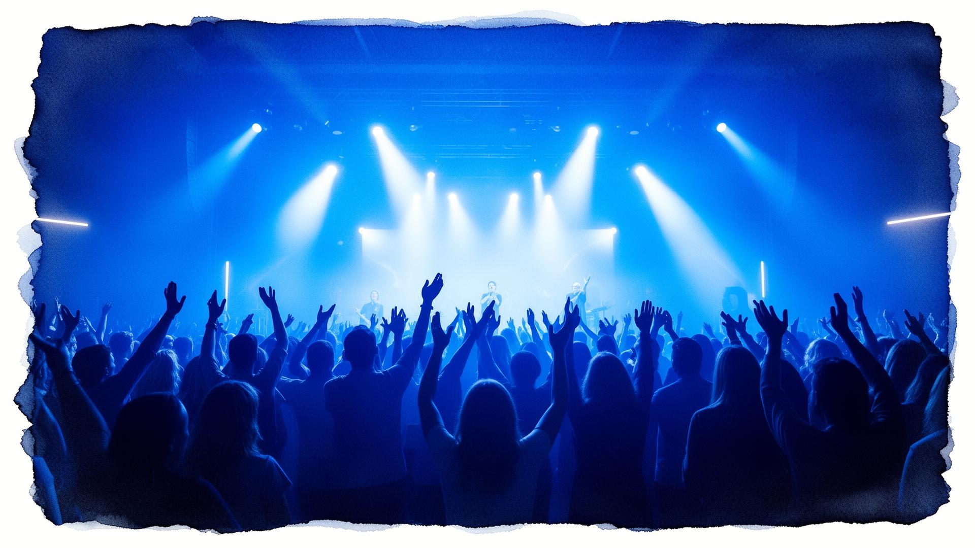 Worshippers with hands raised at a Ruah worship gathering